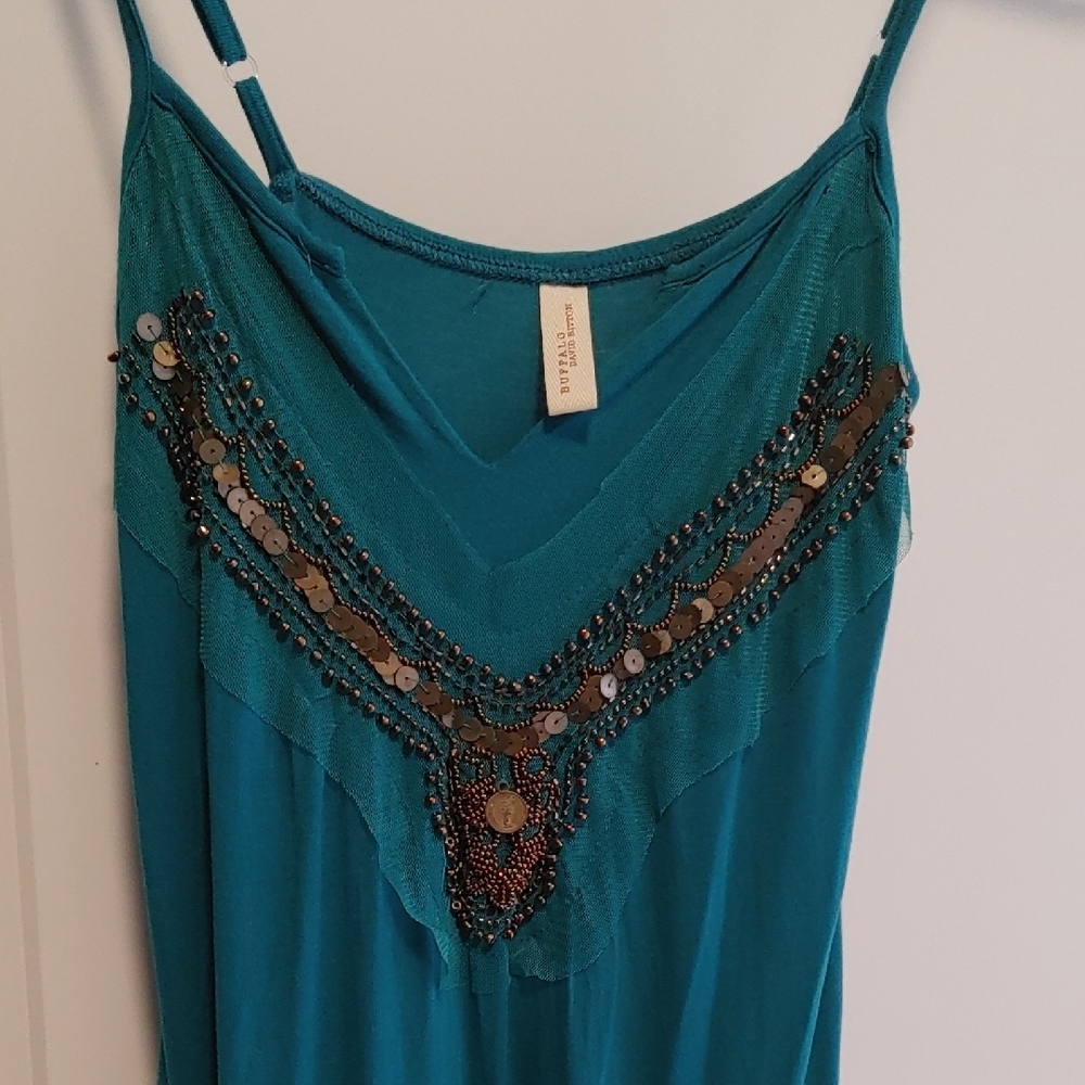 Buffalo David Bitton US S Teal Embellished Spaghetti Strap Dress Or Coverup